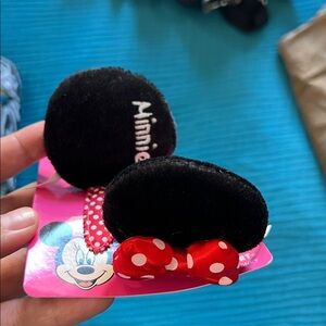 Minnie Mouse ear Black Hair Clips with Red Bow Tokyo Disney